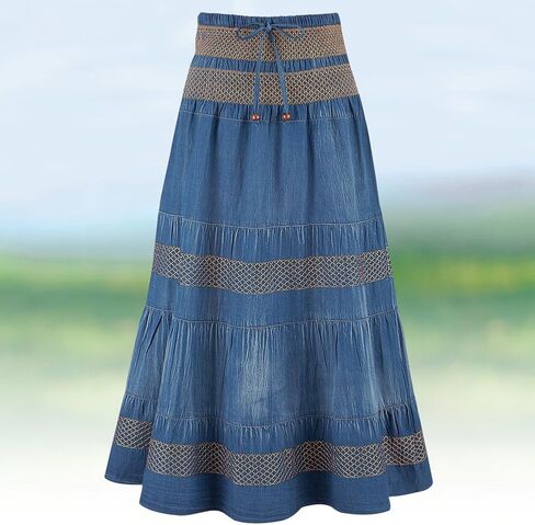 Etc Tiered A-Line Denim Boho Prairie Skirt in Kuwait