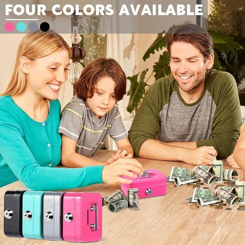 12 Pack Small Money Box Cash Box with Lock and Slot Metal Money Box for Cash Steel Money Organizer Piggy Bank Metal Coin Bank for Adults, 4.5 x 3.3 x 2 Inch, Without Money Tray, 4 Colors in Saudi Arabia