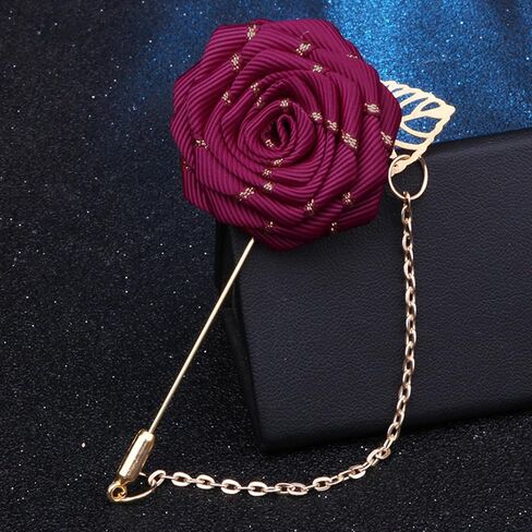 Rose Flower Cloth Lapel Pin for Men,Red/Blue/Black Rose Floral Chain Brooch for Suits Handmade Boutonniere Pins for Suit Lapel Pin Wedding Brooch in Saudi Arabia