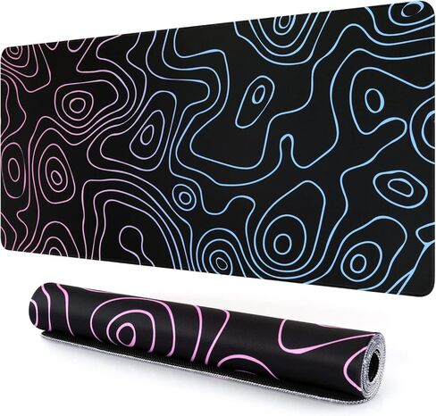 iLeadon Large Gaming Mouse Pad, Non-Slip Rubber Base Water-Resistant Mousepad Desk Mat for Computer Keyboard, 35.4" x 15.75" Extended Desk Pad with Stitched Edges for Office Gaming, Contour Line-White in Kuwait