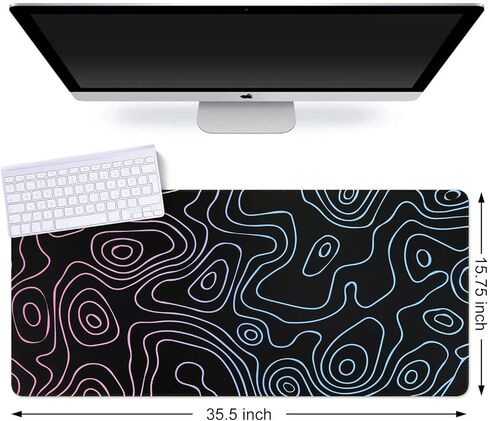 iLeadon Large Gaming Mouse Pad, Non-Slip Rubber Base Water-Resistant Mousepad Desk Mat for Computer Keyboard, 35.4" x 15.75" Extended Desk Pad with Stitched Edges for Office Gaming, Contour Line-White in Kuwait