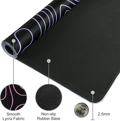 iLeadon Large Gaming Mouse Pad, Non-Slip Rubber Base Water-Resistant Mousepad Desk Mat for Computer Keyboard, 35.4" x 15.75" Extended Desk Pad with Stitched Edges for Office Gaming, Contour Line-White in Kuwait