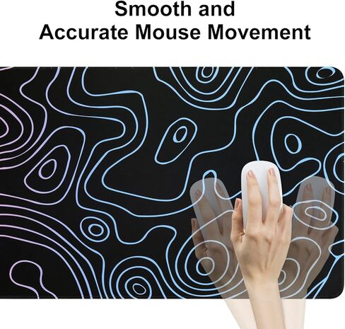 iLeadon Large Gaming Mouse Pad, Non-Slip Rubber Base Water-Resistant Mousepad Desk Mat for Computer Keyboard, 35.4" x 15.75" Extended Desk Pad with Stitched Edges for Office Gaming, Contour Line-White in Kuwait