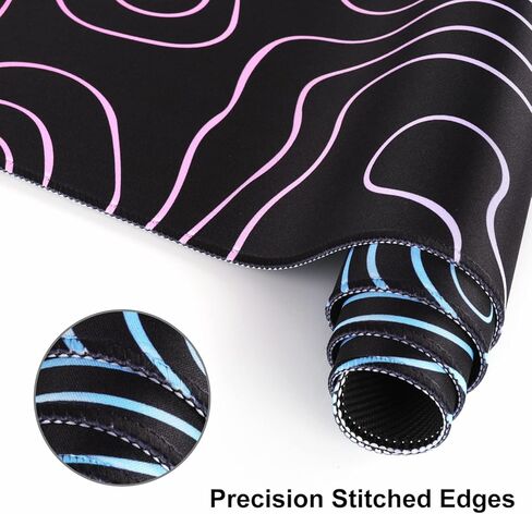 iLeadon Large Gaming Mouse Pad, Non-Slip Rubber Base Water-Resistant Mousepad Desk Mat for Computer Keyboard, 35.4" x 15.75" Extended Desk Pad with Stitched Edges for Office Gaming, Contour Line-White in Kuwait