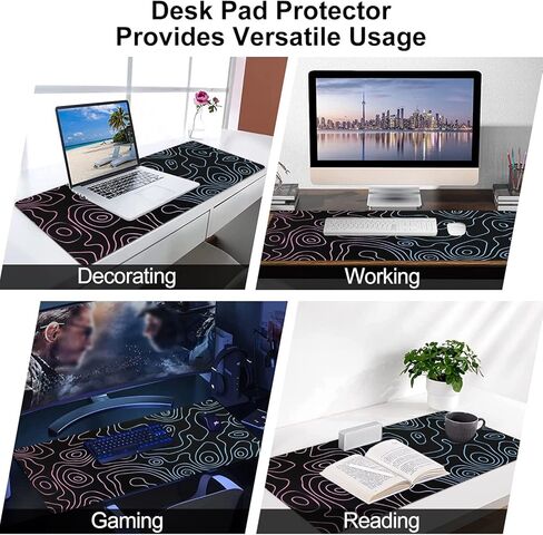 iLeadon Large Gaming Mouse Pad, Non-Slip Rubber Base Water-Resistant Mousepad Desk Mat for Computer Keyboard, 35.4" x 15.75" Extended Desk Pad with Stitched Edges for Office Gaming, Contour Line-White in Kuwait