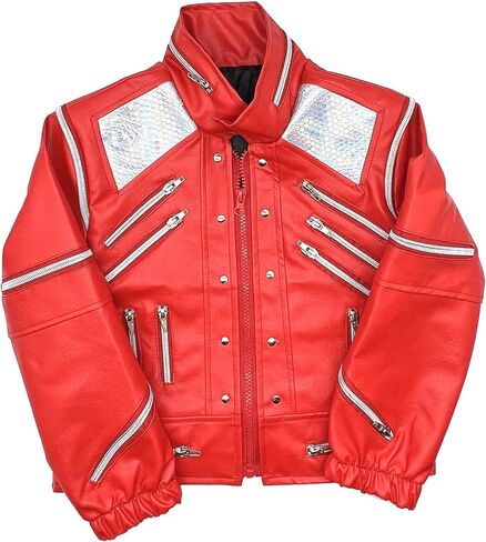 ملابس سترة جلدية حمراء للأولاد والبنات للأطفال من Tollder-Beat it Zipper MJ Motorcycle Halloween in Kuwait