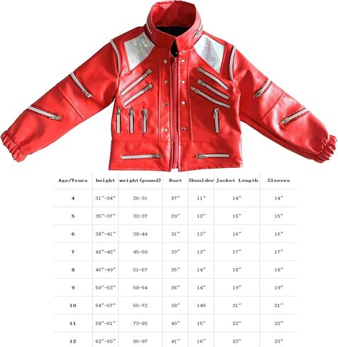 ملابس سترة جلدية حمراء للأولاد والبنات للأطفال من Tollder-Beat it Zipper MJ Motorcycle Halloween in Kuwait