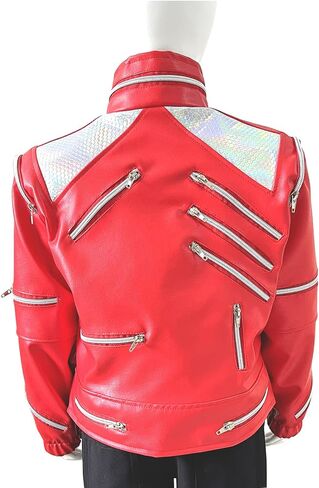 ملابس سترة جلدية حمراء للأولاد والبنات للأطفال من Tollder-Beat it Zipper MJ Motorcycle Halloween in Kuwait