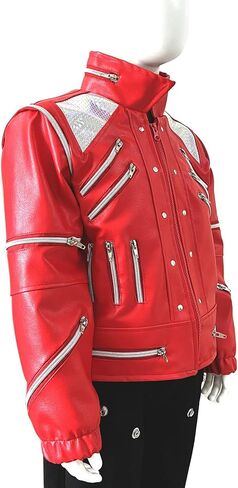 ملابس سترة جلدية حمراء للأولاد والبنات للأطفال من Tollder-Beat it Zipper MJ Motorcycle Halloween in Kuwait