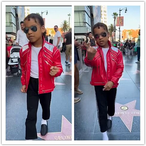 ملابس سترة جلدية حمراء للأولاد والبنات للأطفال من Tollder-Beat it Zipper MJ Motorcycle Halloween in Kuwait