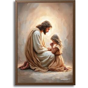 Jesus Praying with Girl Wall Art Christian Canvas Paintings Jesus with Children Wall Decor Religious Bible Story Posters Prints for Living Bedroom Room Church Home Pictures Decoration Unframe in Saudi Arabia