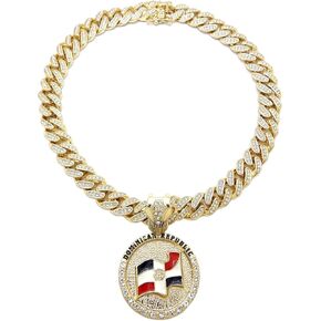 Dominican Republic Flag Round Pendant 12mm/18 or 20" Cuban Chain Necklace RC3897 in Saudi Arabia