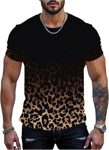 Men's Leopard Ombre Summer Tops Crew Neck Short Sleeve Graphic Tees Vintage T Shirt Trendy in Saudi Arabia