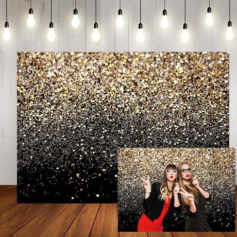 Dudaacvt 7x5FT Black and Gold Backdrop Gold Backdrop Glitter Backdrop Gold Spots Bokeh Backdrop Black and Gold Backdrop New Yeary Parties Backdrop in Kuwait