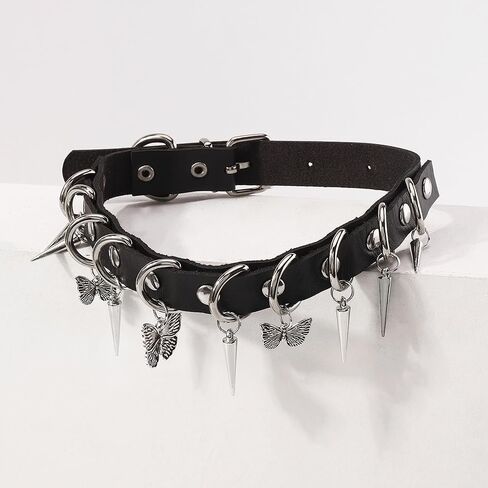 Gothic Butterfly Leather Choker Necklace for Women Black PU Collar Spike Butterfly Necklace Vintage Choker Collar Y2k Punk Goth Jewelry Gifts in Saudi Arabia