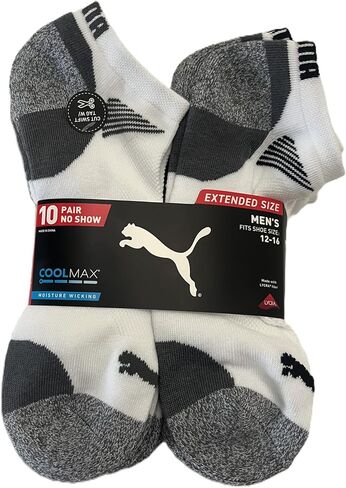Puma Extended Size Men's No Show Socks, 10 Pairs, White, Fits Shoe Sizes 12-16 in Saudi Arabia