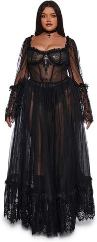 Dolls Kill Dance with Death Maxi Dress by Widow - Sheer Mesh Dress Perfect for Whimsy Goth Fashion in Saudi Arabia