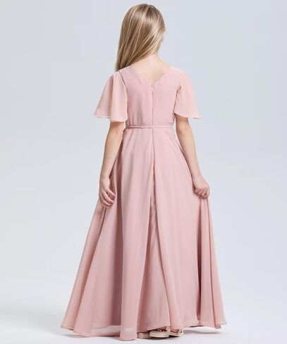Junior Bridesmaid Dresses for Teen Girls Short Sleeves Chiffon Flower Girl Dress Wedding Pageant Party Formal Dress in Saudi Arabia