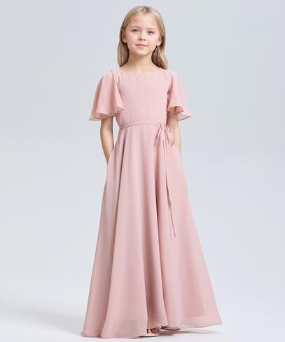 Junior Bridesmaid Dresses for Teen Girls Short Sleeves Chiffon Flower Girl Dress Wedding Pageant Party Formal Dress in Saudi Arabia