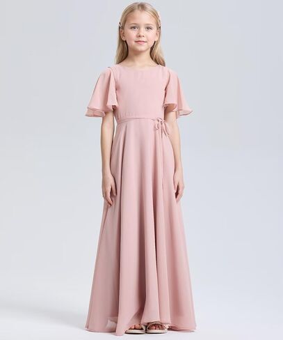 Junior Bridesmaid Dresses for Teen Girls Short Sleeves Chiffon Flower Girl Dress Wedding Pageant Party Formal Dress in Saudi Arabia