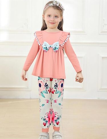 ملابس للفتيات الصغيرات ذات اللون الصلب وأكمام مكشكشة، وبنطلونات زهرية مع عصابة رأس لفصل الخريف والشتاء، ملابس للفتيات الصغيرات in Kuwait