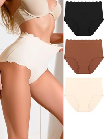 Tummy Control Underwear for Women High Waisted Seamless Briefs No Show Panties Scalloped Edge Bikini in Saudi Arabia