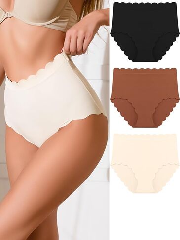 Tummy Control Underwear for Women High Waisted Seamless Briefs No Show Panties Scalloped Edge Bikini in Saudi Arabia