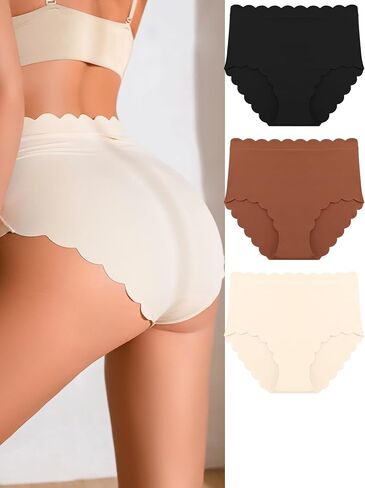 Tummy Control Underwear for Women High Waisted Seamless Briefs No Show Panties Scalloped Edge Bikini in Saudi Arabia