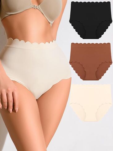 Tummy Control Underwear for Women High Waisted Seamless Briefs No Show Panties Scalloped Edge Bikini in Saudi Arabia