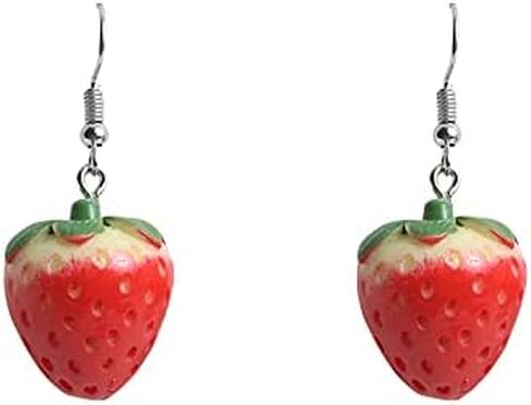 CJIAYUJEW 3D Simulated Fruit Strawberry Acrylic Necklace Earring Set. Cute Stereoscopic Red Strawberry Dangle Necklace Earring Set in Saudi Arabia
