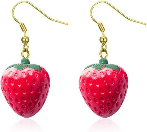 CJIAYUJEW 3D Simulated Fruit Strawberry Acrylic Necklace Earring Set. Cute Stereoscopic Red Strawberry Dangle Necklace Earring Set in Saudi Arabia