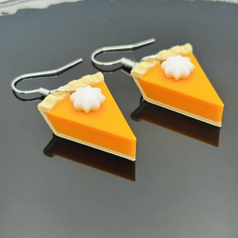 Handmade Pumpkin Pie Dangle Earrings, Fall Earrings, Plastic, 1.5 Inch Length, Whipped Cream Design, Novelty Dessert Theme, Silver-Tone Fish Hook, Party Wear, 2 Pieces in Saudi Arabia