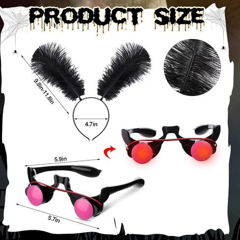 Mepase 3 Pcs Halloween Mothman Costume Accessories Include Black Cloak Cape Light Red Eyes Glasses and Feather Headband for Unisex Adults Women Men Spooky Outfits Fancy Dress Cosplay Party in Saudi Arabia