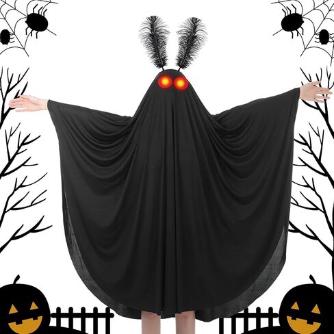 Mepase 3 Pcs Halloween Mothman Costume Accessories Include Black Cloak Cape Light Red Eyes Glasses and Feather Headband for Unisex Adults Women Men Spooky Outfits Fancy Dress Cosplay Party in Saudi Arabia