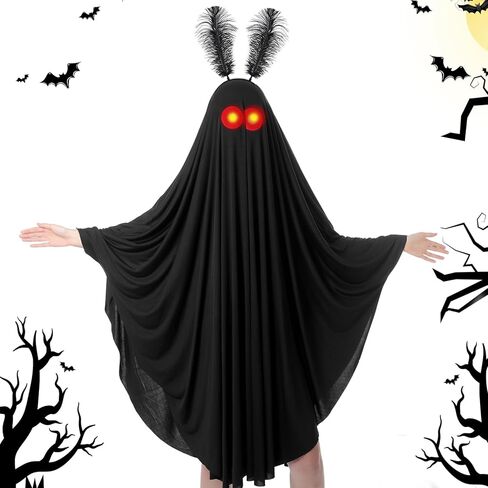 Mepase 3 Pcs Halloween Mothman Costume Accessories Include Black Cloak Cape Light Red Eyes Glasses and Feather Headband for Unisex Adults Women Men Spooky Outfits Fancy Dress Cosplay Party in Saudi Arabia