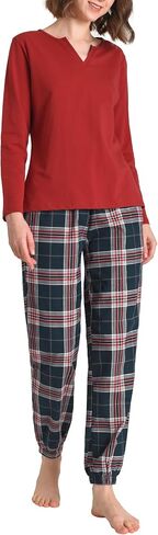 Latuza Women's 2 Piece Pajama Lounge Set Long Sleeves Top Flannel Plaid Joggers in Saudi Arabia