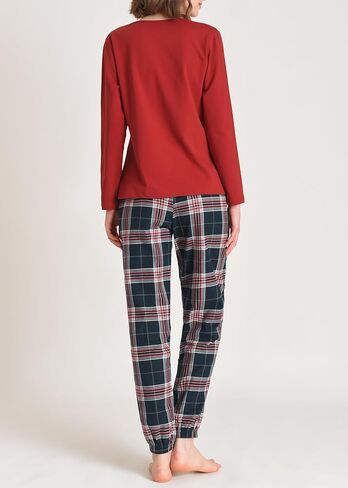 Latuza Women's 2 Piece Pajama Lounge Set Long Sleeves Top Flannel Plaid Joggers in Saudi Arabia