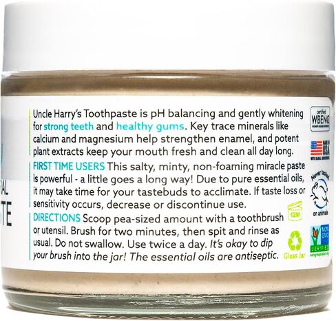 Uncle Harry's Peppermint Remineralizing Toothpaste | Natural Whitening Toothpaste Freshens Breath & Promotes Enamel | Vegan Fluoride Free Toothpaste in Kuwait