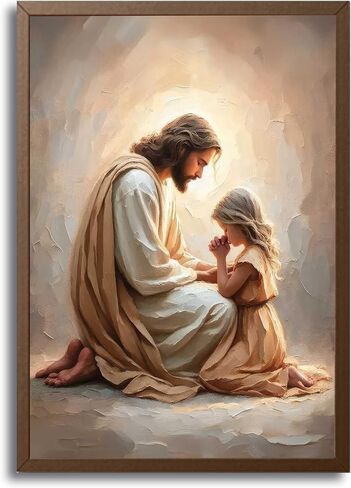 Jesus Praying with Girl Wall Art Christian Canvas Paintings Jesus with Children Wall Decor Religious Bible Story Posters Prints for Living Bedroom Room Church Home Pictures Decoration Unframe in Saudi Arabia