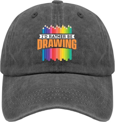 I'd Rather Be Drawing - Painter Art Teacher Sketching Sun hat Custom Hats Pigment Black Mens Beach hat Gifts for in Saudi Arabia