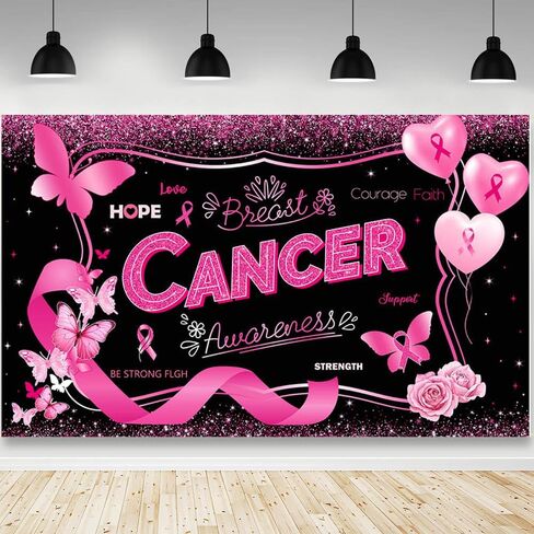 Breast Cancer Awareness Backdrop October Pink Ribbon Photography Background Butterfly Hope Faith Strength Breast Cancer Awareness Party Decorations Photo Studio Props 70.8 x 43.3 inch in Saudi Arabia