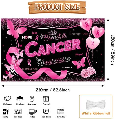 Breast Cancer Awareness Backdrop October Pink Ribbon Photography Background Butterfly Hope Faith Strength Breast Cancer Awareness Party Decorations Photo Studio Props 70.8 x 43.3 inch in Saudi Arabia