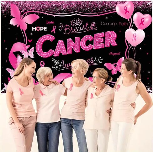 Breast Cancer Awareness Backdrop October Pink Ribbon Photography Background Butterfly Hope Faith Strength Breast Cancer Awareness Party Decorations Photo Studio Props 70.8 x 43.3 inch in Saudi Arabia