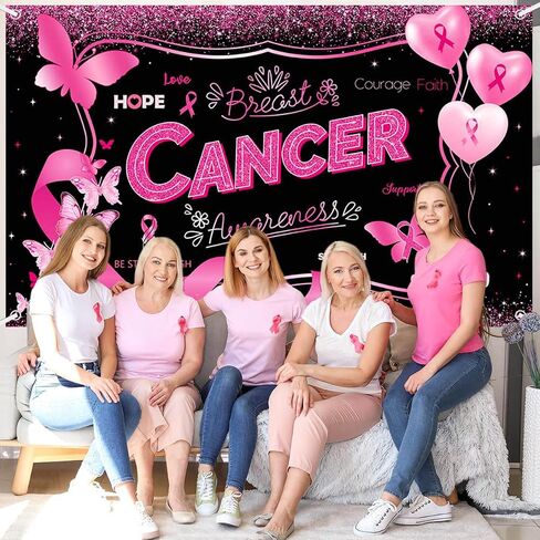 Breast Cancer Awareness Backdrop October Pink Ribbon Photography Background Butterfly Hope Faith Strength Breast Cancer Awareness Party Decorations Photo Studio Props 70.8 x 43.3 inch in Saudi Arabia