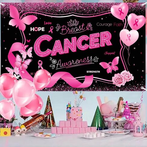 Breast Cancer Awareness Backdrop October Pink Ribbon Photography Background Butterfly Hope Faith Strength Breast Cancer Awareness Party Decorations Photo Studio Props 70.8 x 43.3 inch in Saudi Arabia