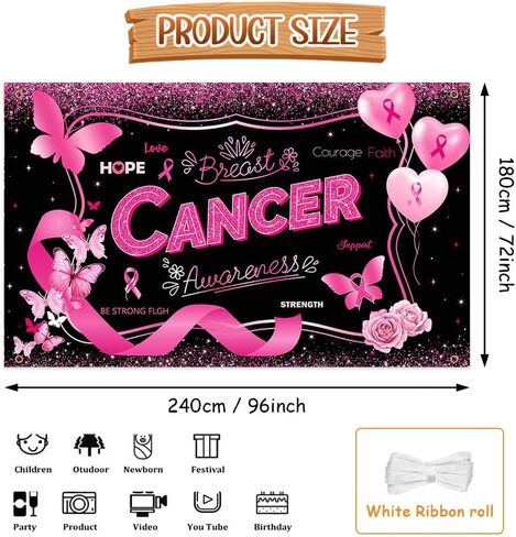 Breast Cancer Awareness Backdrop October Pink Ribbon Photography Background Butterfly Hope Faith Strength Breast Cancer Awareness Party Decorations Photo Studio Props 70.8 x 43.3 inch in Saudi Arabia