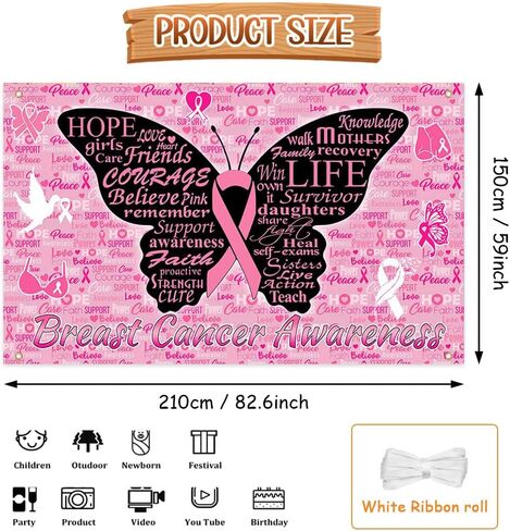 Breast Cancer Awareness Backdrop October Pink Ribbon Photography Background Butterfly Hope Faith Strength Breast Cancer Awareness Party Decorations Photo Studio Props 70.8 x 43.3 inch in Saudi Arabia
