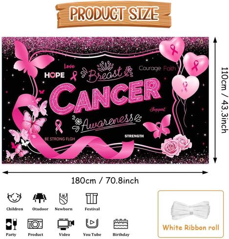 Breast Cancer Awareness Backdrop October Pink Ribbon Photography Background Butterfly Hope Faith Strength Breast Cancer Awareness Party Decorations Photo Studio Props 70.8 x 43.3 inch in Saudi Arabia