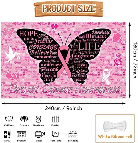Breast Cancer Awareness Backdrop October Pink Ribbon Photography Background Butterfly Hope Faith Strength Breast Cancer Awareness Party Decorations Photo Studio Props 70.8 x 43.3 inch in Saudi Arabia