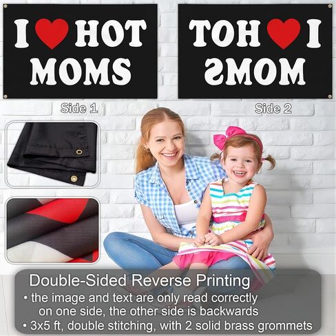 I Love Moms Flag - I Heart Hot Moms Funny Tapestry for Teen Girls Room Bedroom College Dorm - Mother's Day Birthday Valentines Day Decorations Banner Gifts in Saudi Arabia